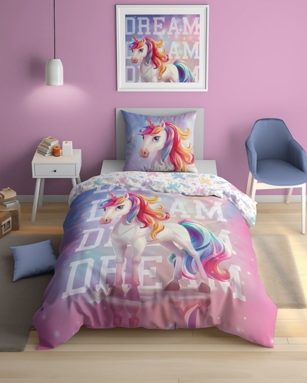 Pościel świecąca w ciemności UNICORN Jednorożec 160 x 200 cm (5208)