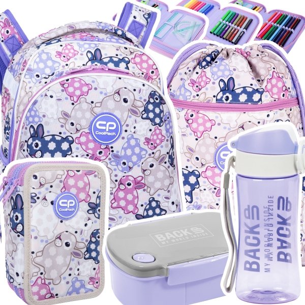 ZESTAW 5 el. Tornister Plecak CoolPack TURTLE  25 L króliczki, WHITE BUNNY (F015833SET5CZ)Plecak CoolPack TURTLE  25 L króliczki, WHITE BUNNY (F015833)