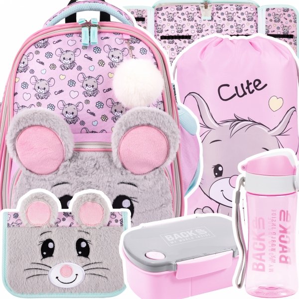 ZESTAW 5 el. Tornister Plecak wczesnoszkolny BAMBINO myszka, MOUSE B8 (63772SET5CZ)