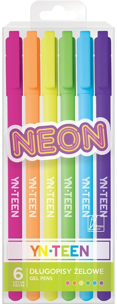  Długopisy żelowe 6 kolorów NEON neonowe YN TEEN Interdruk (78203)