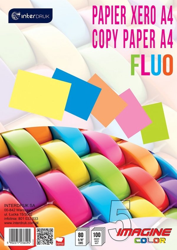 Papier ksero kolorowy A4 FLUO 5 kolorów 100 arkuszy (36494)