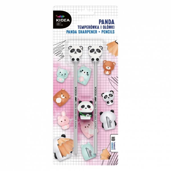Ołówek ołówki z figurką + TEMPERÓWKA 3 szt. PANDA Kidea HB (PAOT3KA)