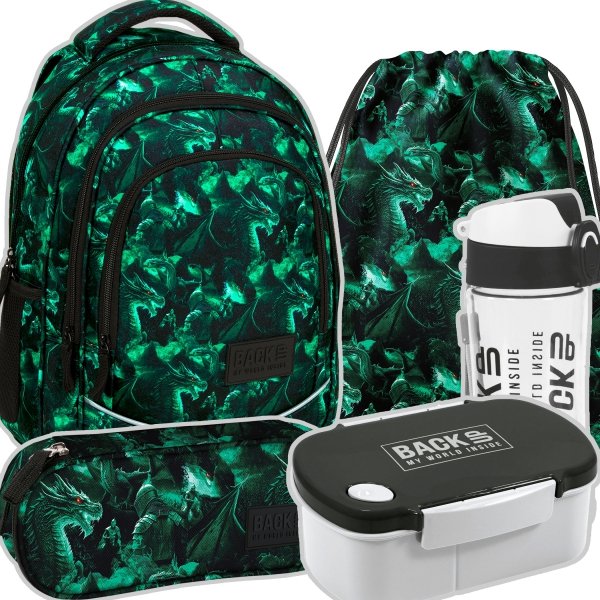 ZESTAW 5 el. Plecak szkolny młodzieżowy BackUP 26 L smok, LEGEND DRAGON (PLB6X51SET5CZ)