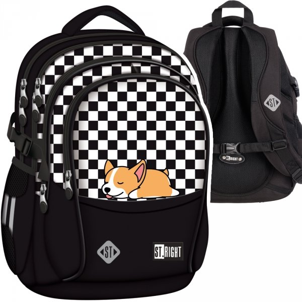ZESTAW 5 el. Plecak szkolny młodzieżowy ST.RIGHT piesek, SLEEPY CORGI BP1 (64359SET5CZ)
