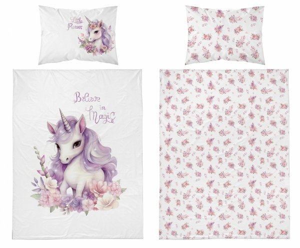 Pościel UNICORN Jednorożec komplet pościeli MAYA MOO 100x135 cm FIOLET (5001A)