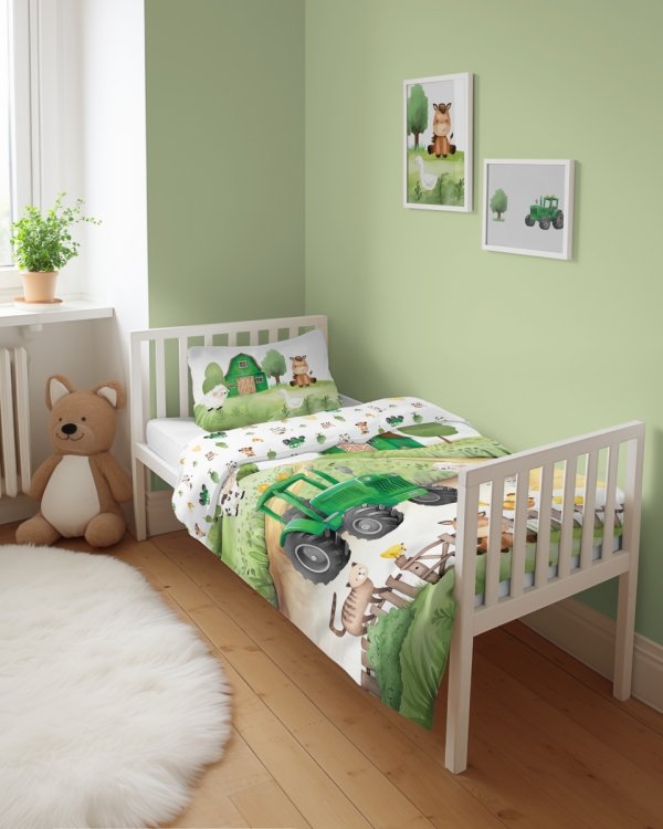 Pościel FARMA TRAKTOR komplet pościeli MAYA MOO 90x120 cm ZIELONA (4997B)
