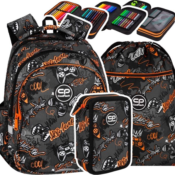 ZESTAW 3 el. Plecak wczesnoszkolny CoolPack JERRY 21 L pady, GAMER (F029827SET3CZ)