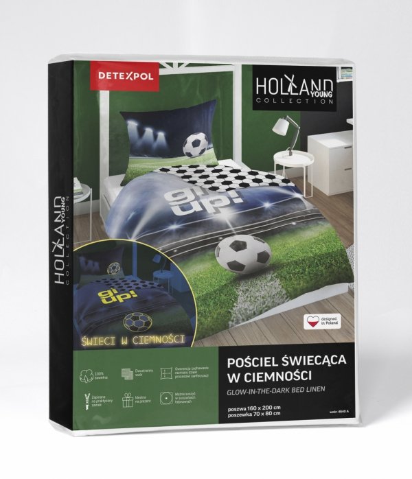 Pościel świecąca w ciemności FOOTBALL Piłka nożna 140 x 200 cm (4640A)