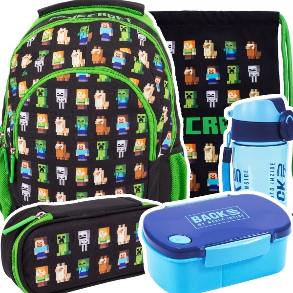 ZESTAW 5 el. Plecak wczesnoszkolny 19 L MINECRAFT Characters (502021200SET5CZ)