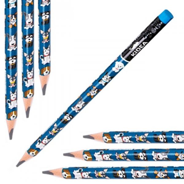 Ołówek szkolny trójkątny gruby z gumką HB JUMBO PIESEK PIESKI Kidea (OTGNKA)
