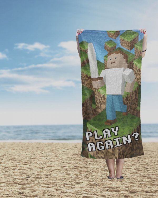 Ręcznik kąpielowy 70x140 LEVEL UP plażowy dla fana gry Minecraft (WZ.94)