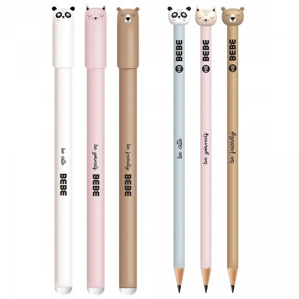 Długopis FRIENDS GIRLS wymazywalny żelowy 0,5 mm + ołówek PANDA, KOTEK, MIŚ (13348) (12914SET2CZ)