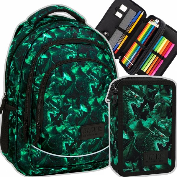 ZESTAW 2 el. Plecak szkolny młodzieżowy BackUP 26 L smok, LEGEND DRAGON (PLB6X51SET2CZ)