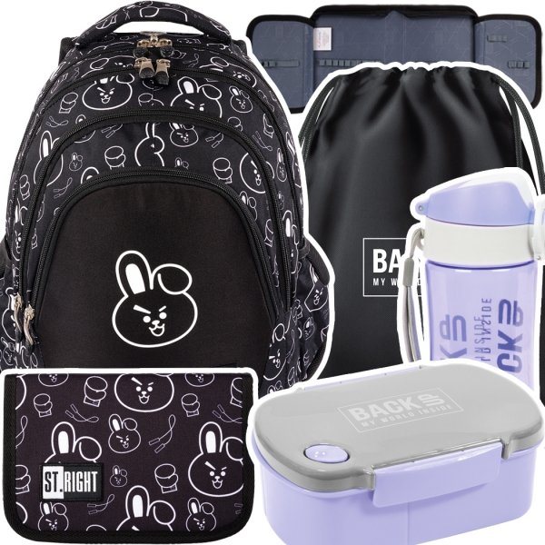 ZESTAW 5 el. Plecak szkolny młodzieżowy ST.RIGHT K-pop Cooky, CLEVER BUNNY BP6 (65554SET5CZ)