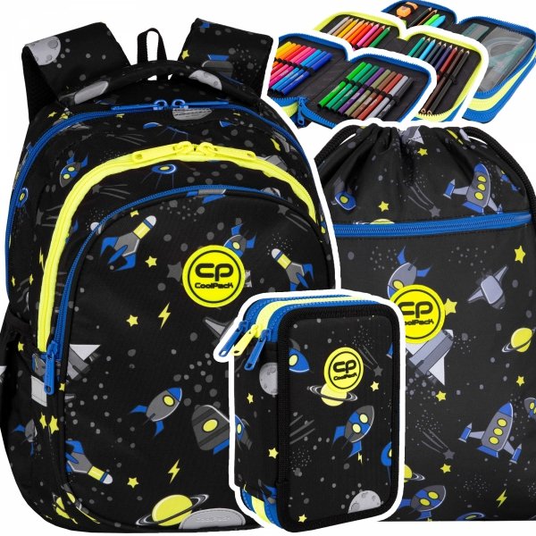 ZESTAW 3 el. Plecak wczesnoszkolny CoolPack JERRY 21 L rakiety, ATLANTIS (F029828SET3CZ)