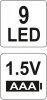 LATARKA ALUMINIOWA, 9LED, CZARNA