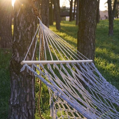 Hamak ogrodowy boho siatka frędzle leżak wiszący makrama 200cm Szary