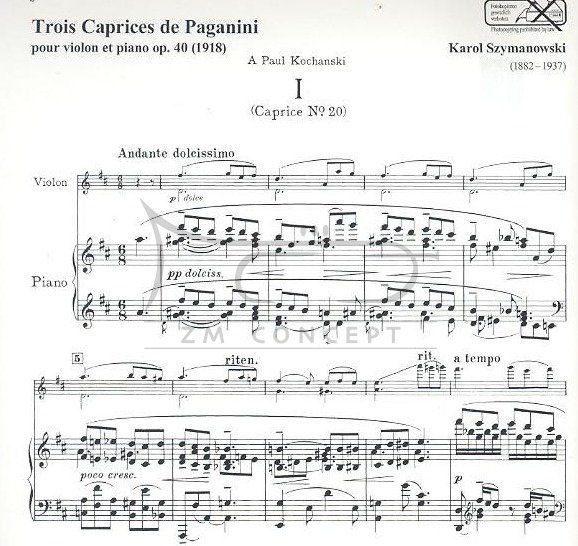 Szymanowski, Karol: 3 Caprices de Paganini op. 40: na skrzypce i fortepian