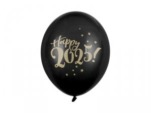 Balony 30cm, Happy 2025!, Pastel Black (1 op. / 6 szt.)