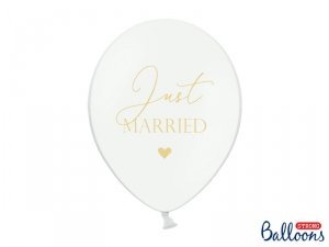 Balony 30cm, Just Married, P. Pure White (1 op. / 6 szt.)