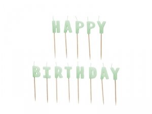 Świeczki urodzinowe Happy Birthday, 2,5 cm, jasny zielony (1 karton / 24 op.) (1 op. / 13 szt.)