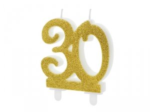 Świeczka urodzinowa liczba 30, złoty 7.5cm