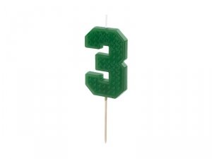 Świeczka urodzinowa Cyferka 3, 6 cm, zielony (1 karton / 24 szt.)