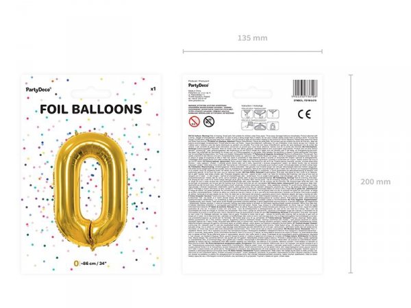 Balon foliowy Cyfra ''0'', 86cm, złoty