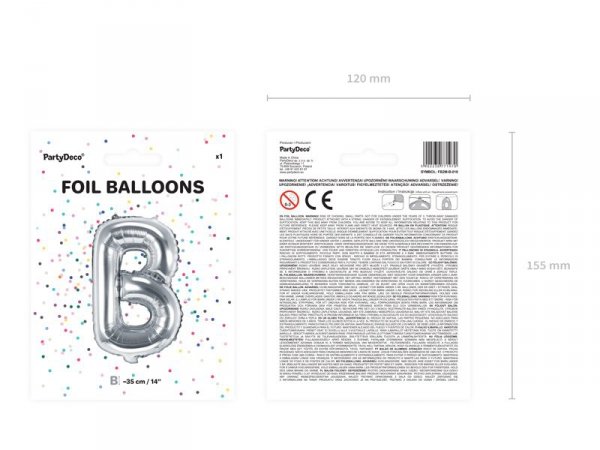 Balon foliowy Litera ''B'', 35cm, srebrny