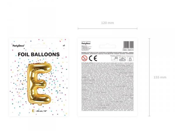 Balon foliowy Litera ''E'', 35cm, złoty