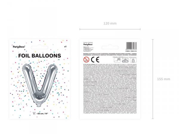 Balon foliowy Litera ''V'', 35cm, srebrny