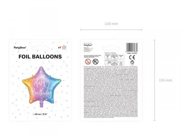 Balon foliowy Happy Birthday, 40cm, mix