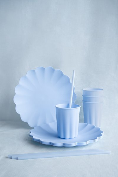Kubeczki plastikowe Falbanka, 220 ml, błękitny (1 karton / 24 op.) (1 op. / 4 szt.)