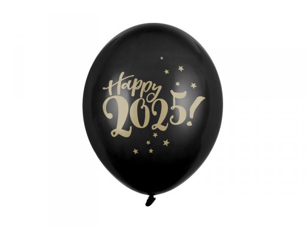 Balony 30cm, Happy 2025!, Pastel Black (1 op. / 6 szt.)