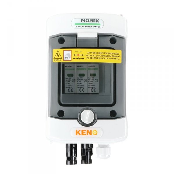 Rozdzielnica przyłączeniowa DC z ogranicznikiem przepięć DC Noark 1000V typu 1+2, 1x łańcuch PV, 1x MPPT