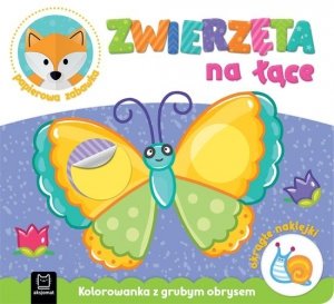 Zwierzęta na łące. Kolorowanka z grubym obrysem 