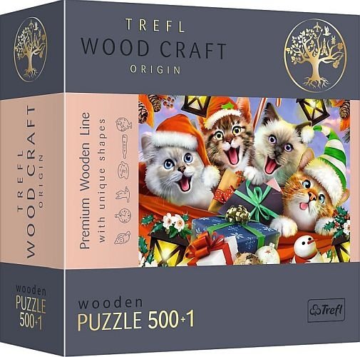 Świąteczne kotki. Puzzle drewniane 500+1 elementów