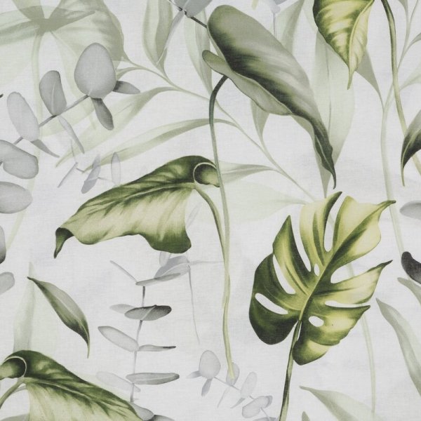 Pościel 160x200 cm bawełniana kolor biały, zielony z wzorem egzotycznych liści ELEN