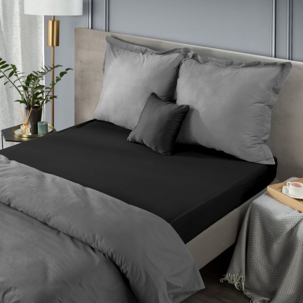 Prześcieradło jersey z gumką 140x200 cm z bawełny kolor czarny 125 g/m2 Design 91 
