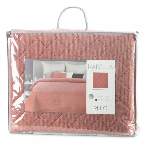 EUROFIRANY PREMIUM narzuta MILO z welwetu strukturalnego pikowana w geometryczny wzór metodą hot press 170x210 różowy