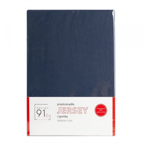 Prześcieradło jersey z gumką 180x200 cm z bawełny kolor granatowy 125 g/m2 Design 91 