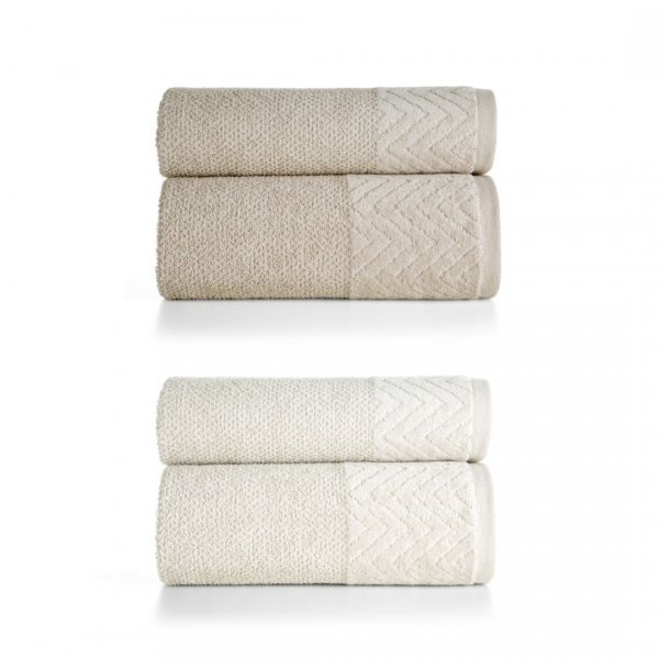 Komplet ręczników LOREN o ryżowej strukturze z welwetową bordiurą Jasnobeżowy, Kremowy