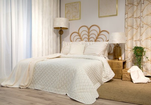Narzuta dekoracyjna 170x210 Luna 2 biała złota liście welurowa Limited Collection Eurofirany
