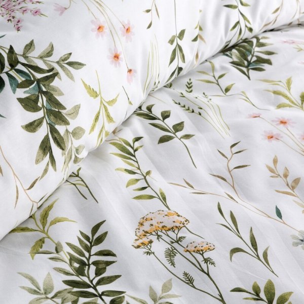Pościel 160x200 cm bawełniana kolor biały, ciemnozielony z wzorem roślinnym VANESS
