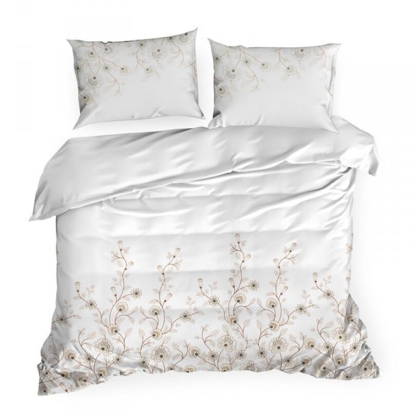 Pościel 220x200 cm bawełniana kolor biały, brązowy z wzorem kwiatowym styl romantyczny SPRING 44