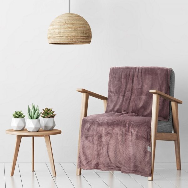Koc z efektem 3D z wytłaczanym wzorem jodełki D91 Cindy5 70 X 160 cm Wrzosowy