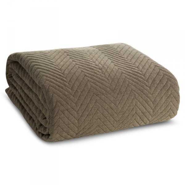 EUROFIRANY PREMIUM Narzuta LEN z tkaniny o strukturze lnu pikowana w wzór jodełki 200x220cm ciemny beżowy