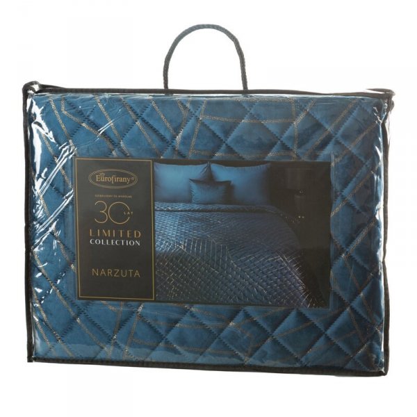 Narzuta dekoracyjna 170x210 Musa 2 granatowa złota liście welurowa Limited Collection Eurofirany