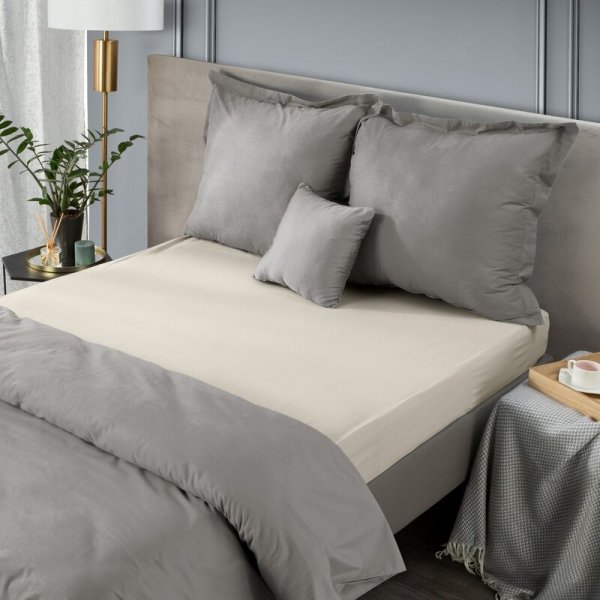 Prześcieradło jersey z gumką 140x200 cm z bawełny kolor beżowy 125 g/m2 Design 91 