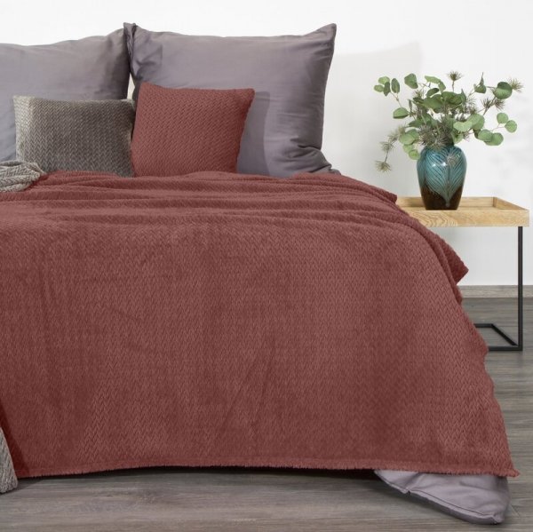Koc z efektem 3D z wytłaczanym wzorem jodełki D91 Cindy3 170x210 cm Różowy